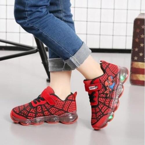 Hot Spiderman Kids Boys Sports Sneakers Children Glowing Kids Shoe Chaussure Enfant Girls Shoe With LED light Size 21-30