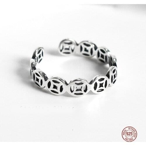 LKO 925 Sterling Silver Vintage Coin Design Ring Chic Personalized For Women Money Modeling Tail Ring Jewelry Open Adjustable