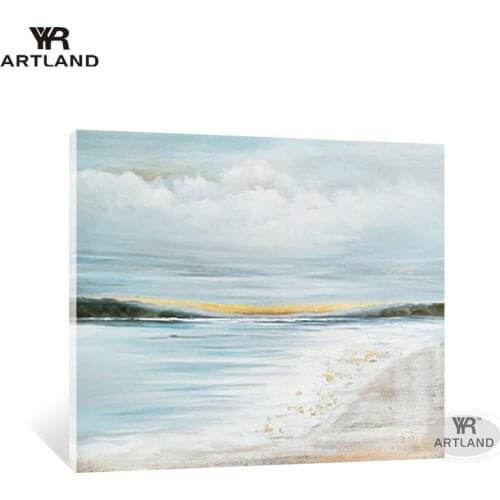 Best selling Handmade canvas oil painting seaside and blue sky scenery wall art pictures for living room home decor no framed