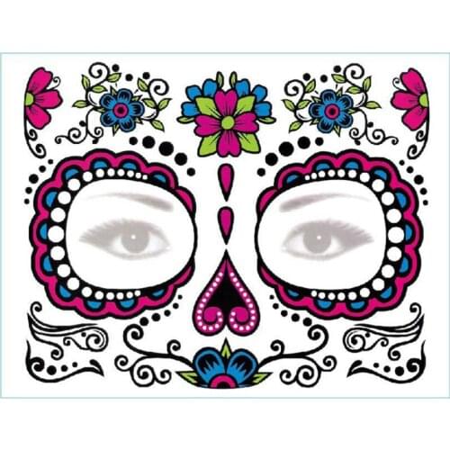 Halloween Sticker Tatoo For Face Makeup Temporary Tatoo Halloween Dess Up Red Rose Flower Pattern Sticker For Halloween DIY