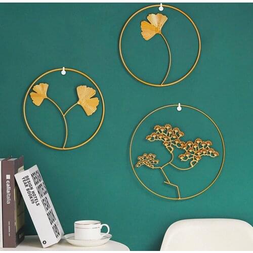 1pc Round Tree Wall Hanging Round Golden Guest Greeting Pine Decoration Metal Iron Shelf Mural Home Decor For Bedroom Living Roo