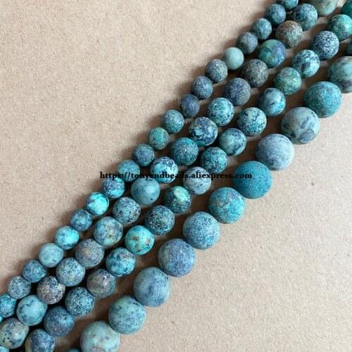 Natural Stone Matte B Quality African Turquoise Round Loose Beads 15" Strand 4 6 8 10 12MM Pick Size For Jewelry Making DIY