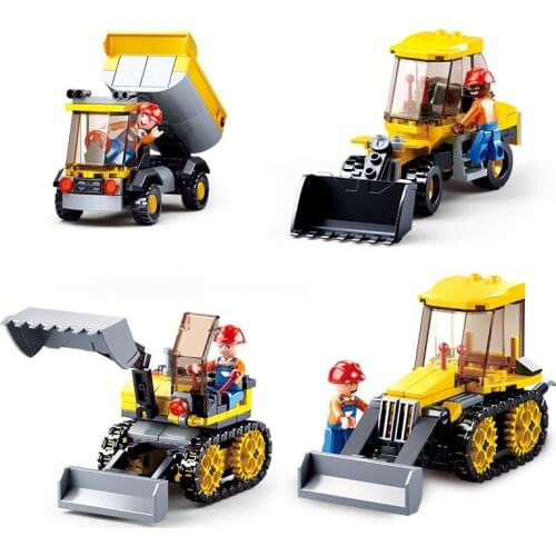 SLUBAN New Engineering Excavator Bulldozer Dump Truck Building Blocks City Construction Vehicle Car Bricks Toy For Children Gift