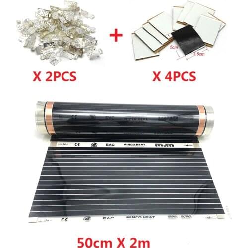 50cmX200cm Infrared Underfloor Heating Film 220w/m2 Warm Mat with 2 Clamps + 4 Insulation Pastes