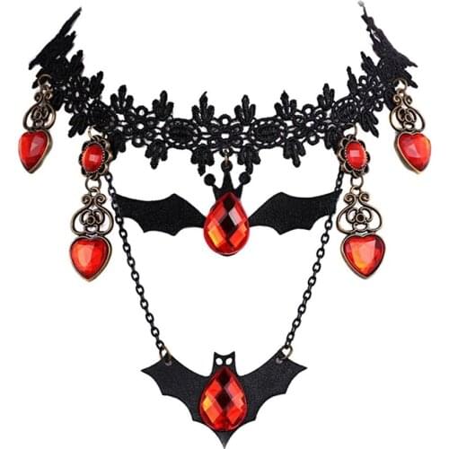 2018 Collares Halloween Lace Choker Necklace Bat Crystal Vintage Chokers Necklaces & Pendants Statement Party Jewelry Gift N1746