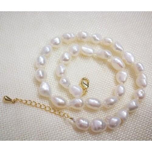 8x9mm bright white baroque pearl necklace 5cm extend chain gold clasp natural freshwater pearl Woman Jewelry 43cm 17'' 14'' 35cm