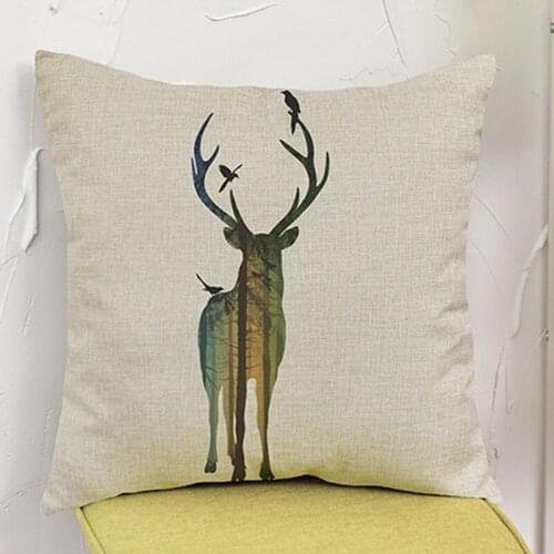 Elk Deer Head Pattern Cushion Throw Pillows Forest Landscape Design Animal Cotton Linen Home Decoration Car Sofa Pillowcase
