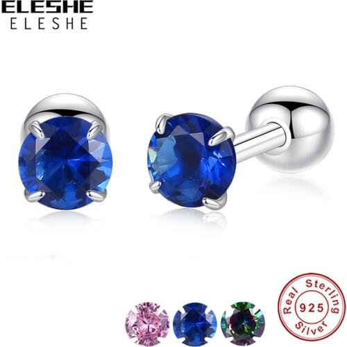 100% 925 Sterling Silver Earrings Small Round CZ Zircon Screw Back Stud Earrings For Women Wedding Engagement Piercing Jewelry