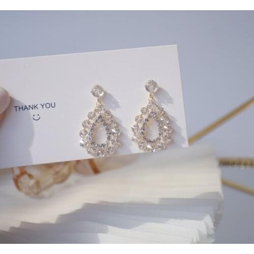 14k Real Gold Plated Fashion Jewelry Zircon Simple Geometric Luxury Long Earrings for Woman Shine Holiday Party Daily Earring