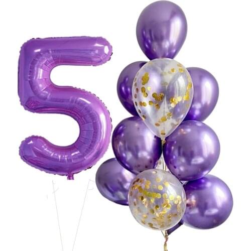 10pcs Number Foil Balloons Metal Confetti Latex Ballons 1 2 3 Birthday Baby shower globos 2021 happy New year party decorations