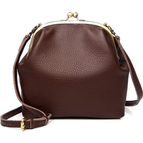 Small Shell Genuine Leather Women Shoulder Bag Vintage Women Leather Crossbody Bag Soild Casual Clip Women Handbag Female Purse