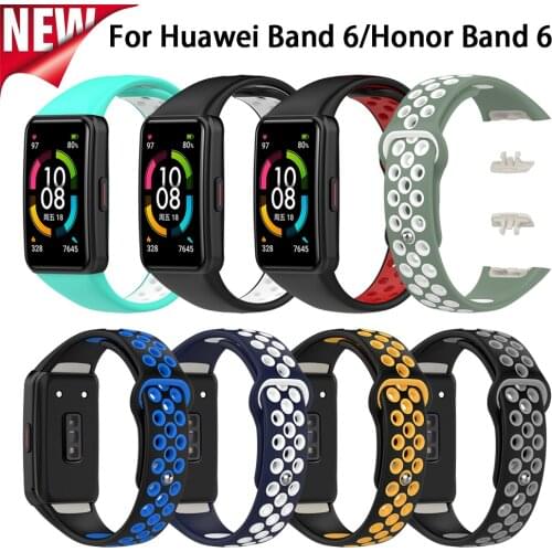 Replacement Sport Breathable Soft Silicone Watch Band Wrist Strap Adjustable Watchbands for Huawei band 6/honor band 6 Watch