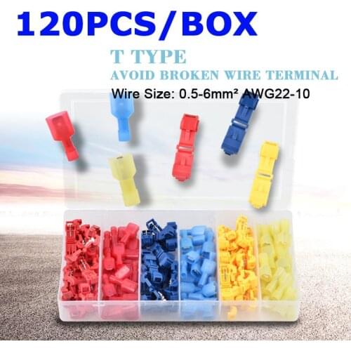 120Pcs(60Sets) T-shape Wire Terminal Connector Quick Joint Lock Snap Splice AWG22-10 Insulated Cable Crimp Kit Connect Terminale