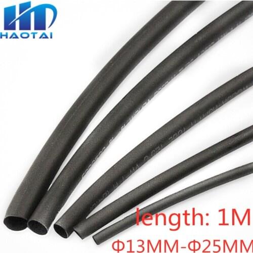 Round Diameter 13mm/14mm/15mm/16mm/18mm/20mm/22mm/25mm Length 1M Heat Shrink Tubing Shrinkable Tube Black Wire Wrap