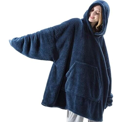 Wearable TV Blanket Hooded Winter Sherpa Blanket With Sleeves Soft Blanket Super Soft Warm Flannel Blanket Oversized Sweatshirt