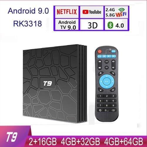 T9 Android 9.0 TV Box RK3318 QuadCore USB 3.0 4K Set Top Box 2.4G/5G Dual WIFI 4G32G Smart Media Player
