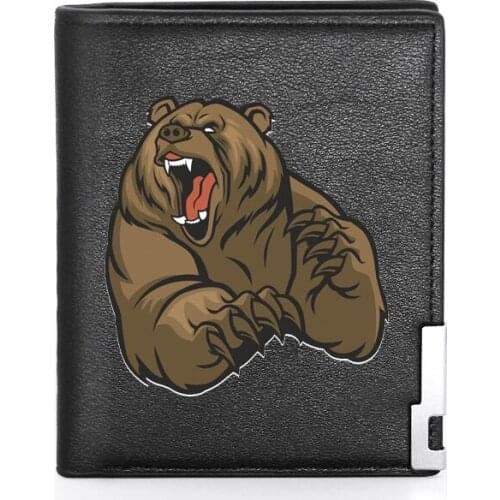 Unique Cool Bear Printing Mens Wallet Leather Purse For Men Credit Card Holder Short Slim Money Bags