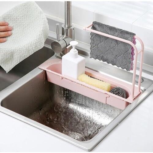 Retractable Sink Sponge Holder Rag Shelf Kitchen Draining Racks Organizer