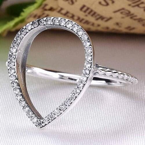 Original Teardrop Silhouette Rings With Crystal For Women 925 Sterling Silver Ring Wedding Party Gift Fine Jewelry