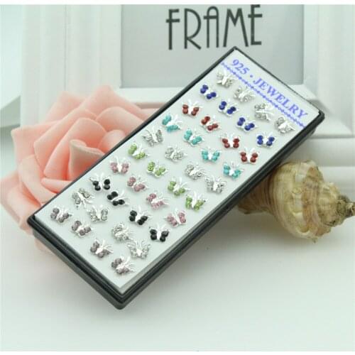 40pcs 925 sterling silver earrings Character charm butterfly crystal stud earrings Unique butterfly women stud earrings