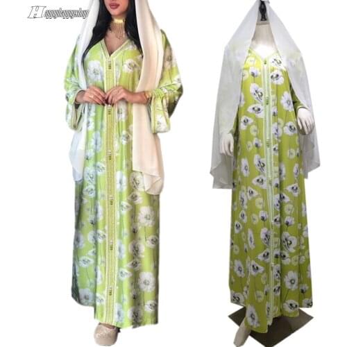African Dresses Women Green Abaya Muslim Islamic Jilbab Gown Long Sleeve Robes Eid Ramadan Clothing Moroccan Kaftan Female