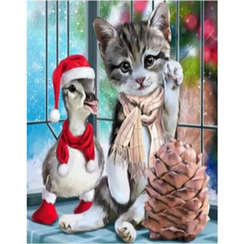 5D DIY Cartoon Christmas Cats Diamond Painting Mosaic Embroidery Cross Stitch Rhinestones Home Decoration Unique Gift FC577