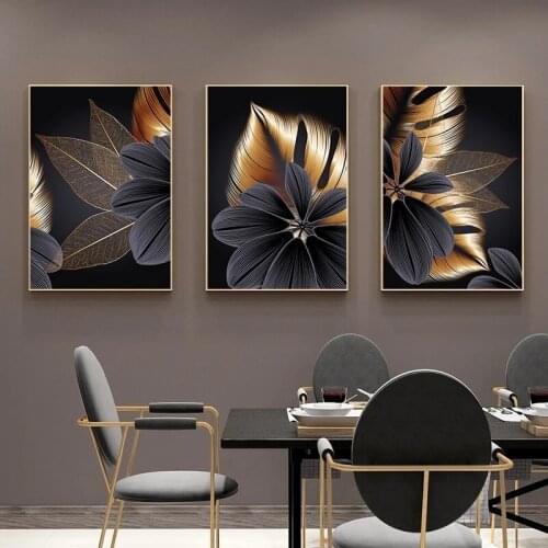 Black gold plant leaf diamond painting modern home decoration abstract wall art rhinestone embroidery painting Nordic living roo