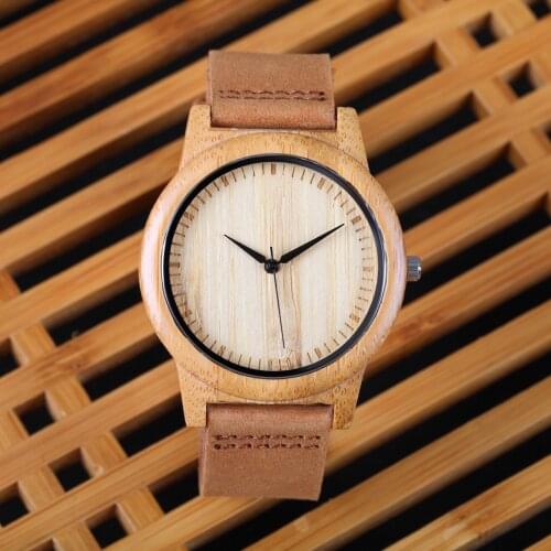 2018 Fashion Luxury Mens Womens Bamboo Wood Watch Quartz Genuine Leather Wristwatches Hot New Arrival reloj de pulsera