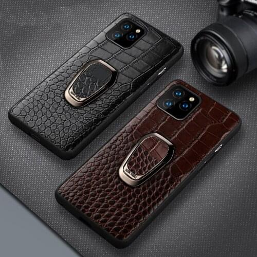 Magnetic ring holder case for iphone 11 pro max Genuine leather shockproof protection cover for iphone 12 pro max 8 Plus X XS XR