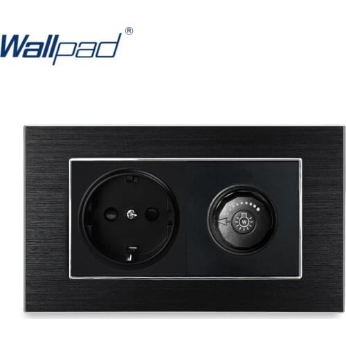 EU German Socket With LED Dimmer Switch Wallpad Luxury Wall Light Switch Satin Metal Panel With Silver Border 146*86mm