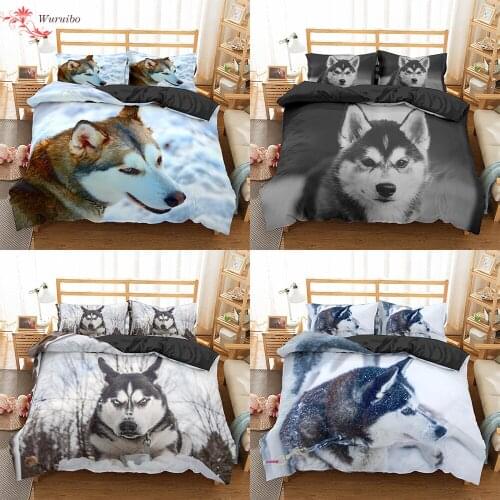 Homesky 3D Husky Dog Bedding Set Cute Animal Duvet Cover Queen King Size Husky Dog Bedding Set Home textiles Quilt Cover Bed lin