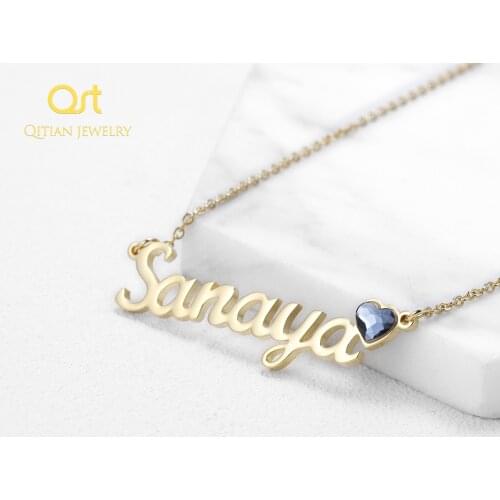 Custom Personalized Name Necklace with Heart Birthstone ,stainless steel Name Necklace For Women Men Jewelry Gifts