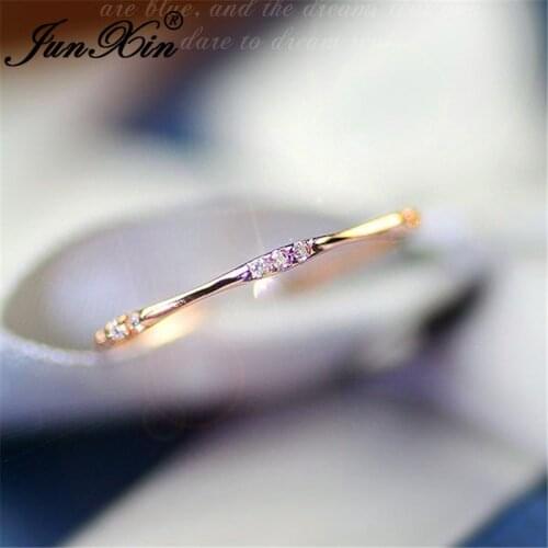 JUNXIN Stackable Eternity Rings For Women White Gold Rose Gold Filled Small Zircon White Crystal Minimalist Thin Ring Female CZ