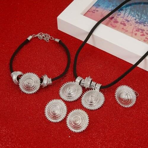 Ethiopian Jewelry Set Gold Necklace Pendant Earrings Jewelry African Nigeria Arabic Bridal Wedding Jewelry Set