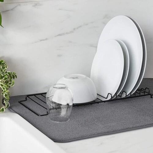 Tableware Drying Pad Microfiber Highly Absorbent Sponge Breathable Kitchen Mats (Black)