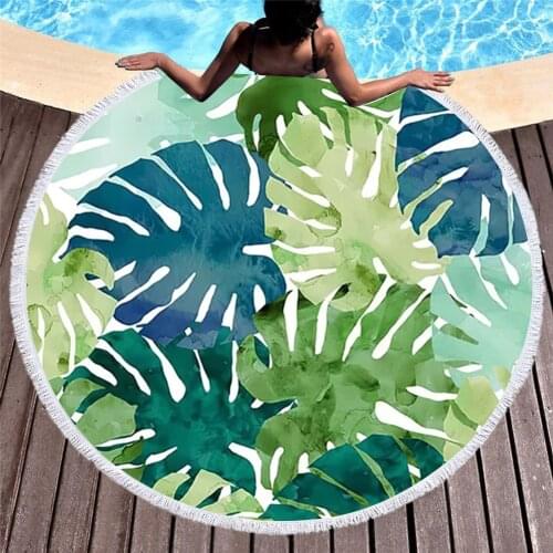 Beautiful Leaves 150cm Microfiber Round Beach Towel Wall Picnic Blanket Portable Outdoor Sport Kids Gift Yoga Mat T620