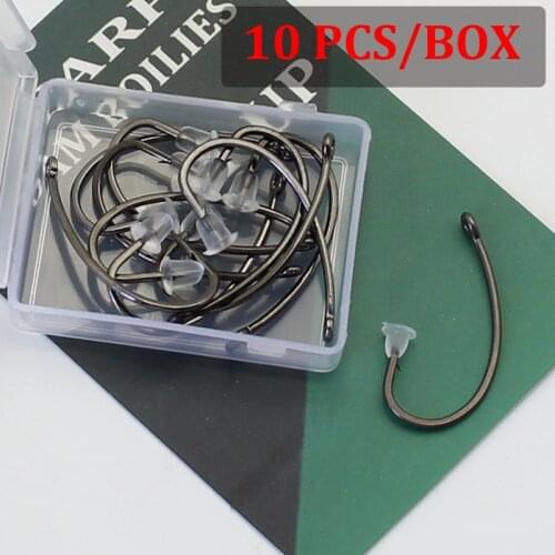 10Pcs Carp Fishing Hook Barbed Circle Fishhook Bait Holder High Carbon Steel Fishhook Matte Black Mixed Size Fishing Accessories