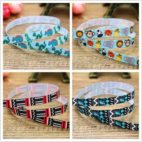 DHK 3/8'' 5yards dinosaur geometrical animal printed grosgrain ribbon hairbow headwear DIY decoration OEM 9mm C1338