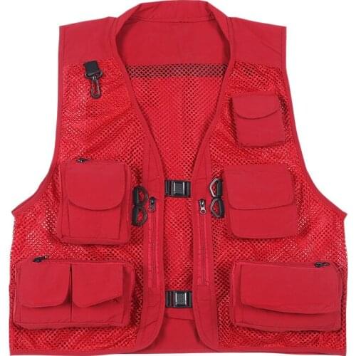 Multi-pocket vest mens vest waistcoat summer zipper mesh light and breathable photography fishing solid color tops