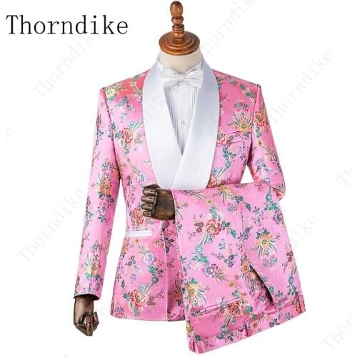 Thorndike Three Piece Men Suit 2019 Fashion Floral Mens Clothing Slim Fit Suit New Printed Mens Costume Plus Size Mens Suit