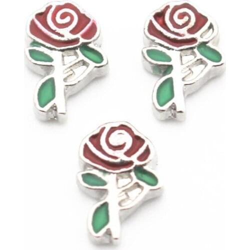 Newest 10pcs/lot Rose Floating Charms Fit Living Glass Floating Lockets Bracelet DIY Charms Jewelry Accessory