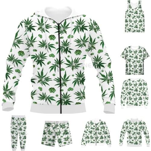 New Funny 3D Full Print Weeds Leaves T-shirt/Sweatshirt/Zip Hoodies/Thin Jacket/Pants Four Seasons Casual Suit V62