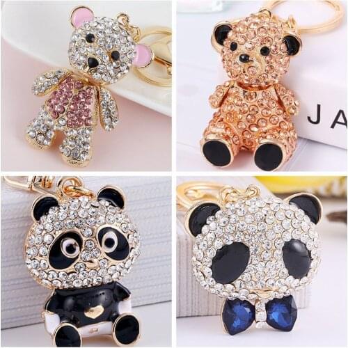 New Style Creative Alloy Cute Man-made Diamond Bear Alloy Keychain Panda Keychain Car Bag Stall Wholesale