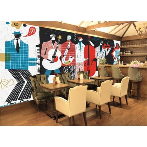 European and American Cartoon Character Band Wall Paper Music Restaurant Bar Industrial Decor Background Wall Mural Wallpaper 3D