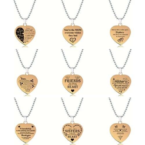 2020 new trendy stainless steel carved letter heart shape pendant necklace for women girl wedding gift wholesale modern jewelry