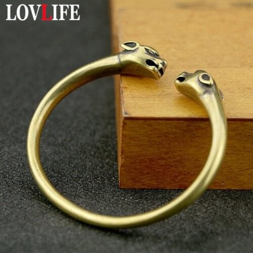 Punk Brass Leopard Bangles Bracelet for Men Jewelry Fashion Accessories Retro Solid Copper Unique Animal Cuff Bracelets for Wome