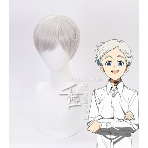 25cm Anime The Promised Neverland Cosplay Norman Wig Role Playing Wigs Halloween Cosplay White Gray Hair