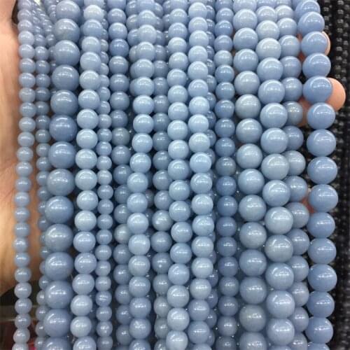 Natural Minerals Stone Polish Blue Angelite Calcite Jade Beads for Jewelry Making DIY Bracelet Necklace 6/8/10MM Spacer Gemstone