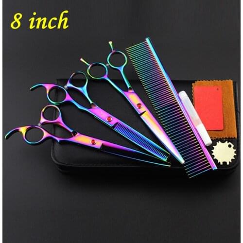 4 kit Professional color 8 inch pet dog grooming shears thinning cut hair scissors cutting barber tools hairdressing scissors