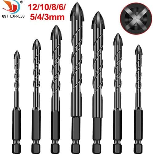 Cross-shaped hexagonal tile tips glass cement hole opener triangle alloy drill bit size 3mm 4mm 5mm 6mm 7mm 8mm 10mm 12mm